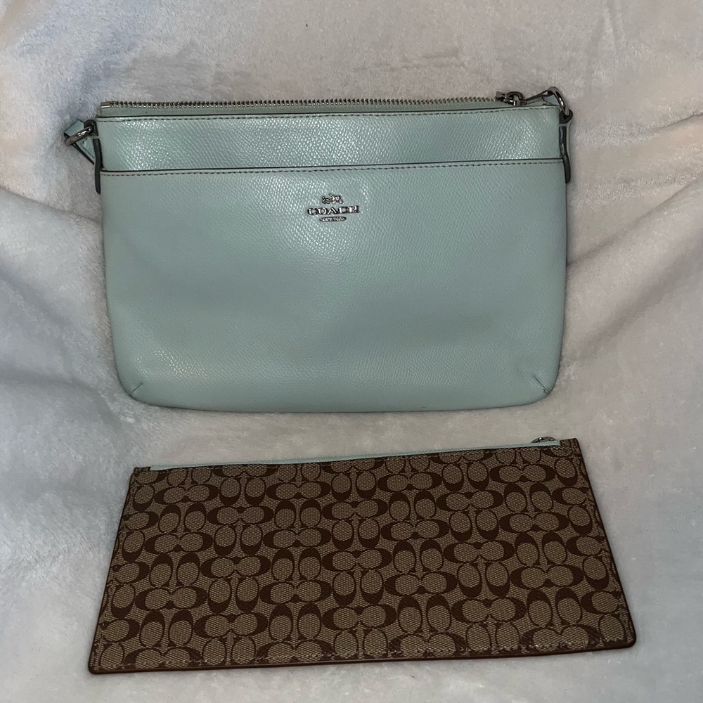 Coach Mint Green East-West Crossbody with Classic Print PopUp Pouch